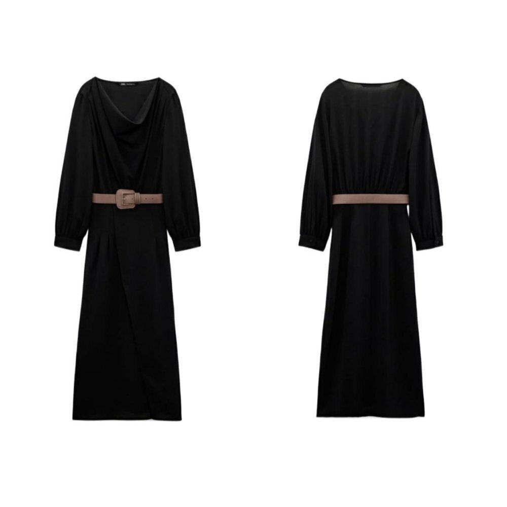 ZARA MIDI DRESS WITH BELT BLACK | 2571/698 24" ptp 15" waist